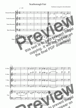 page one of Scarborough Fair for Recorder and Piano