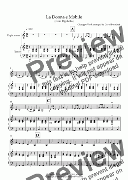 page one of La Donna e Mobile (from Rigoletto) for Euphonium and Piano