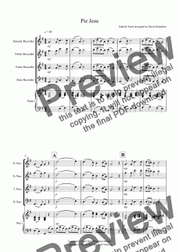 page one of Pie Jesu (from Requiem) for Recorder and Piano