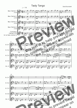 page one of Tasty Tango for Bass Clarinet Quartet