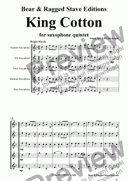 page one of King Cotton for saxophone quintet