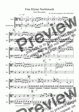 page one of Eine Kleine Nachtmusik (1st movement) for Viola and Double Bass Duet