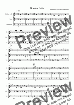 page one of Drunken Sailor for Clarinet, Violin and Cello Trio