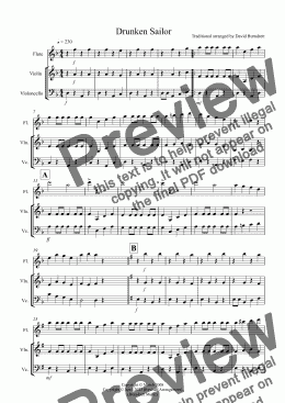 page one of Drunken Sailor for Flute, Violin and Cello