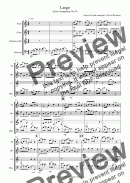 page one of Largo (from the New World Symphony) for Wind Quartet
