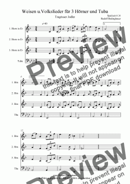 page one of Weisen u.Volkslieder für 3 Hörner u.Tuba