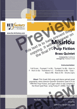 page one of Misirlou - Pulp Fiction - Brass Quintet - Bb