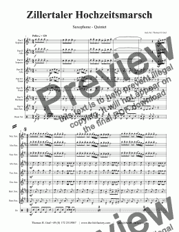 page one of Zillertaler Hochzeitsmarsch - October Fest - Saxophone Quintet - F - Score and parts