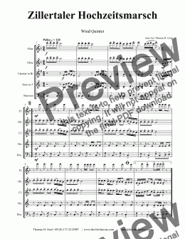 page one of Zillertaler Hochzeitsmarsch - October Fest - Woodwind Quintet - Score and parts