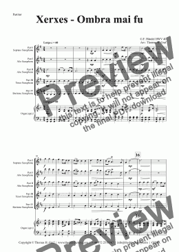 page one of Xerxes Largo - Ombra mai fu - Saxophone Quartet - Eb - Score and parts