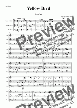 page one of Yellow Bird - Haitian Folk Song Calypso - Brass Trio - Score and parts