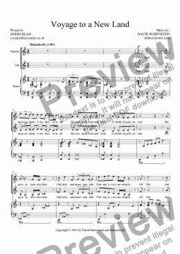 page one of Voyage to a New Land (SA & Piano)