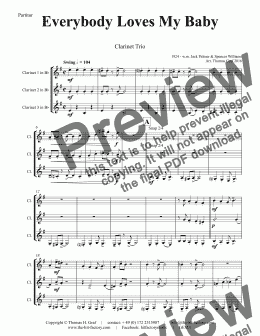 page one of Everybody Loves My Baby - Jazz Classic - Clarinet Trio -   - Score and parts