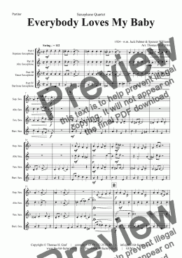 page one of Everybody Loves My Baby - Jazz Classic - Saxophone Quartet -   - Score and parts