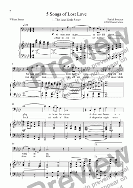 page one of 5 Songs of Lost Love  (William Barnes) for Baritone and Piano 1. The Lost Little Sister
