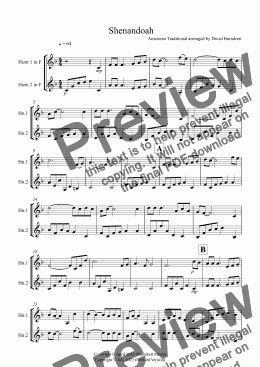 page one of Shenandoah for French Horn Duet