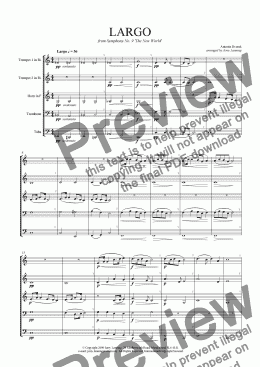 page one of Largo from the ’New World’ Symphony (brass quintet)