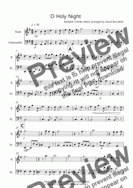 page one of O Holy Night for Flute and Cello Duet