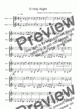 page one of O Holy Night for Horn Duet