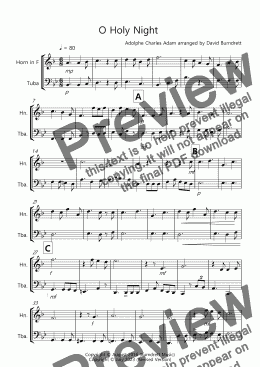 page one of O Holy Night for French Horn and Tuba Duet