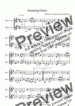 page one of Amazing Grace for Horn Duet
