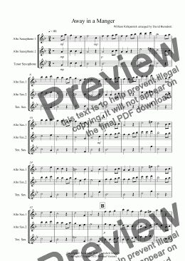 page one of Away in a Manger for Saxophone Trio