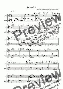 page one of Shenandoah for Flute and Oboe Duet
