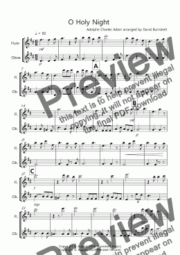 page one of O Holy Night for Flute and Oboe Duet