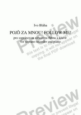 page one of POJĎ ZA MNOU! / FOLLOW ME! pro zobcovou flétnu a klavír / for recorder and piano 