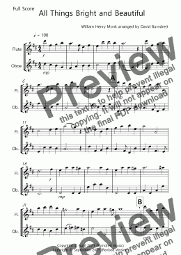 page one of All Things Bright and Beautiful for Flute and Oboe Duet