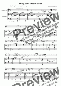 page one of Swing Low, Sweet Chariot for Bb Clarinet & Keyboard