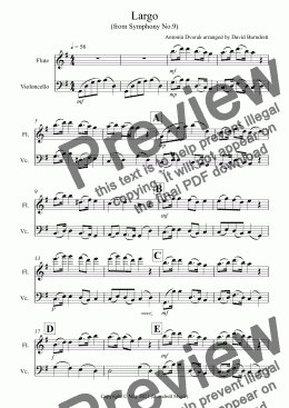 page one of Largo (from the New World) for Flute and Cello Duet