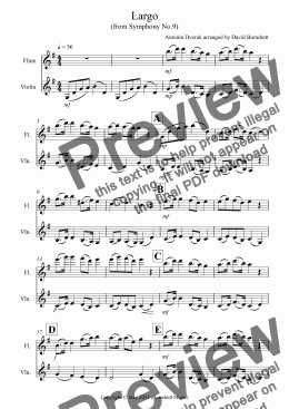 page one of Largo (from the New World) for Flute and Violin Duet
