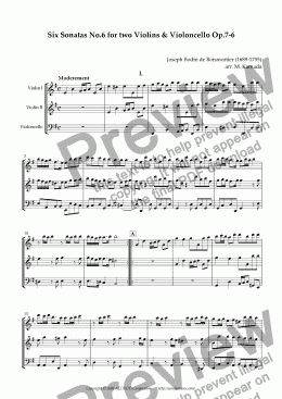 page one of Six Sonatas No.6 for two Violins & Cello Op.7-6