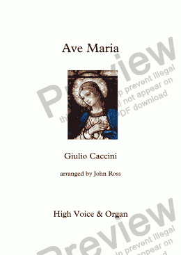 page one of Ave Maria (Caccini) (High voice, Organ)