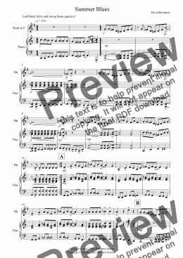 page one of Summer Blues for French Horn and Piano