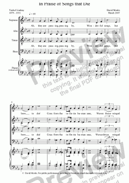 page one of In Praise of Songs that Die - SATB (Revised)