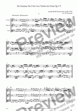 page one of Six Sonatas No.5 for two Violins & Viola Op.7-5