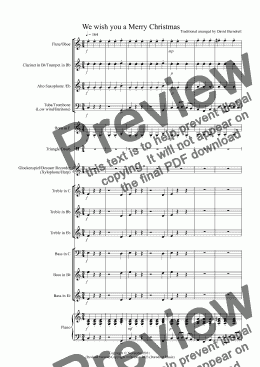 page one of We wish you a Merry Christmas for Beginner and Advanced School Wind Band