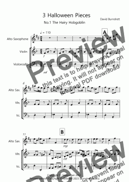 page one of 3 Halloween Pieces for Alto Saxophone, Violin and Cello Trio