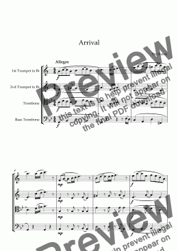 page one of Arrival - Brass Quartet