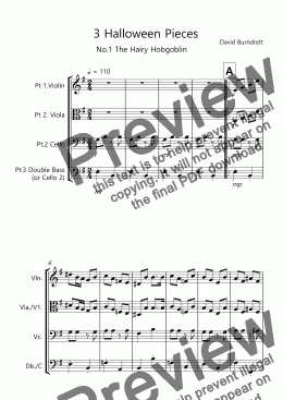 page one of 3 Halloween Pieces for Violin or Viola, Cello and Double Bass