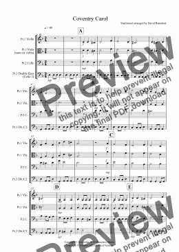 page one of Coventry Carol for Violin or Viola, Cello and Double Bass Trio