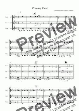 page one of Coventry Carol for Horn Trio