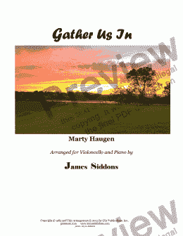 page one of Gather Us In - JSiddons Arr Vc and Piano - Full Score
