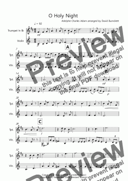 page one of O Holy Night for Trumpet and Violin Duet
