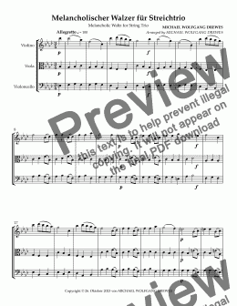 page one of Melancholischer Walzer für Streichtrio - Score and parts