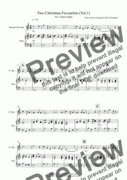 page one of 2 Christmas Favourites for Descant Recorder and Piano (volume one)