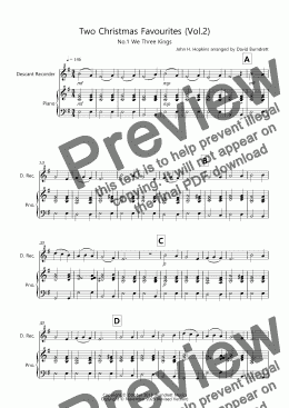 page one of 2 Christmas Favourites for Descant Recorder and Piano (volume two)