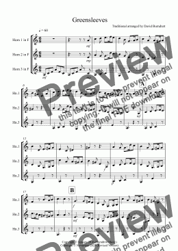 page one of Greensleeves for Horn Trio